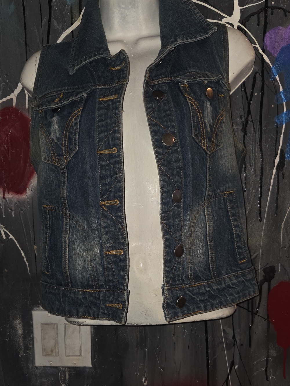 Sleeveless Dark Blue Denim Vest - Womens Casual Layering Piece